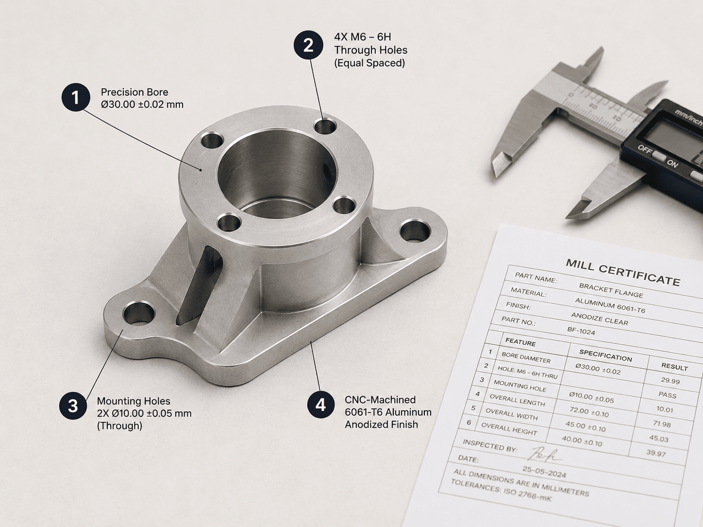 Delivered part verified against specification, with mill certificate